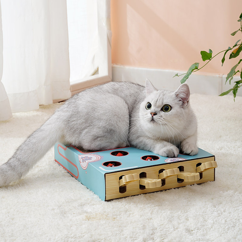 Cat Whack Toy Cat Scratch Pad Bed Cardboard Box Protect Carpets Wear  Resistant Pet Teaser Toy Wooden Puzzle Toys Enrichment Toy 